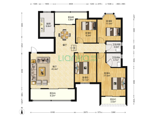 东方名城香郡 4室1厅2卫 146平方