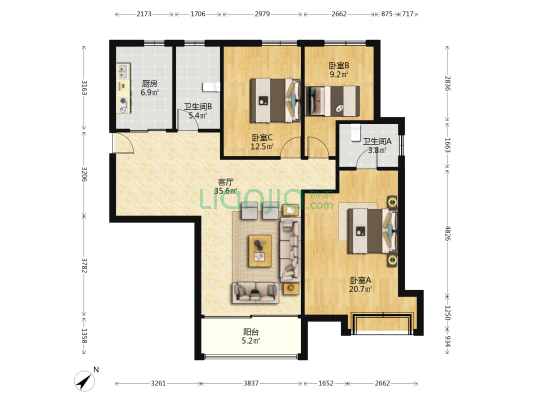 碧桂园山湖城观澜 3室1厅2卫 137平方