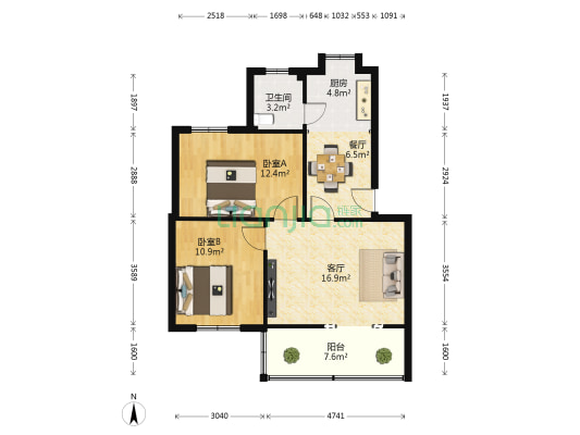 江西旅游商贸职业学院青山湖住宅小区 2室2厅1卫 73平方