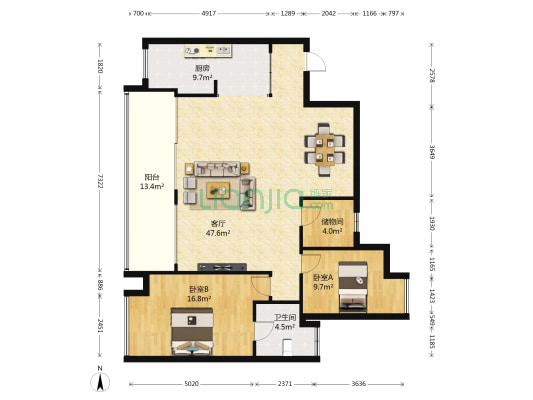 保利凤凰湾D区 2室1厅1卫 128平方