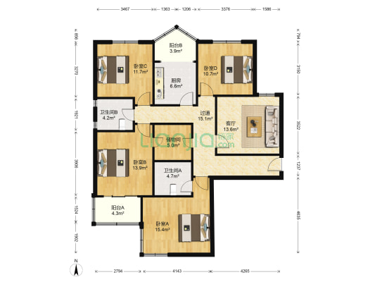 汕融公寓 4室1厅2卫 134平方