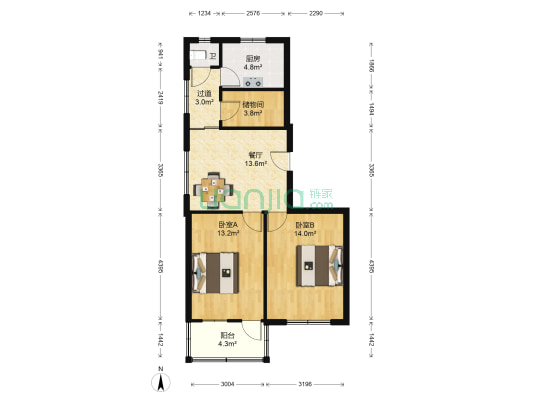 盐南四区 2室1厅1卫 73平方