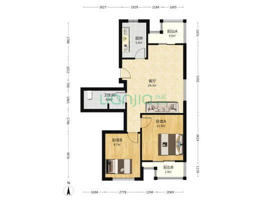 和城桂花园 2室1厅1卫 82平方