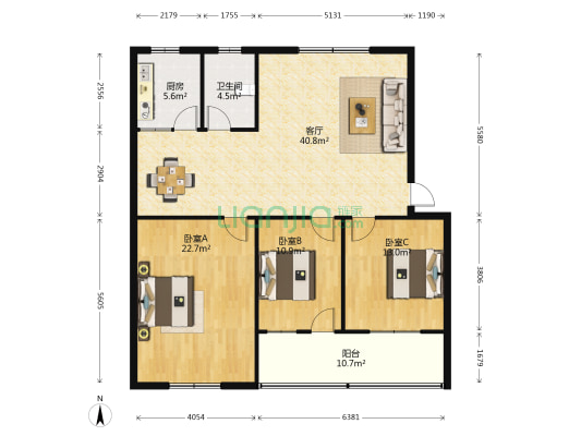 腾飞市政家属院 3室1厅1卫 130平方