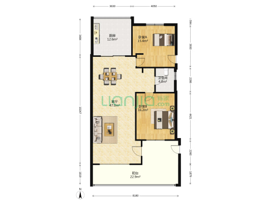 万科中粮逸庭 2室1厅1卫 122平方