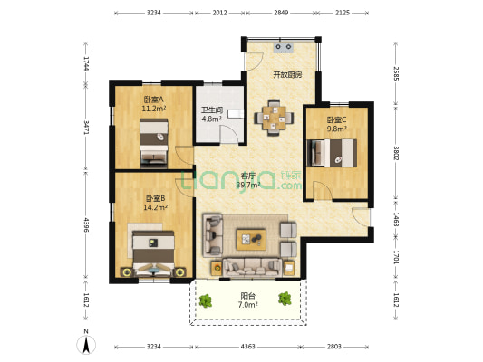 南山公寓 3室1厅1卫 91平方