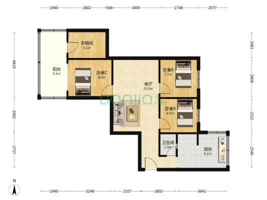 蜀汉路76号 3室1厅1卫 77平方
