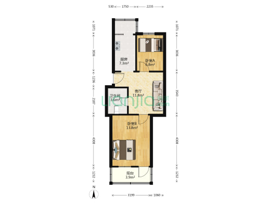 娄门路166号 2室1厅1卫 56平方