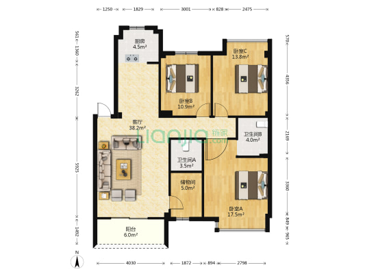 东旭嘉苑 3室1厅2卫 123平方