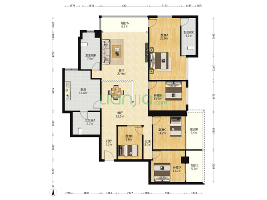 王牌路68号 5室2厅3卫 227平方