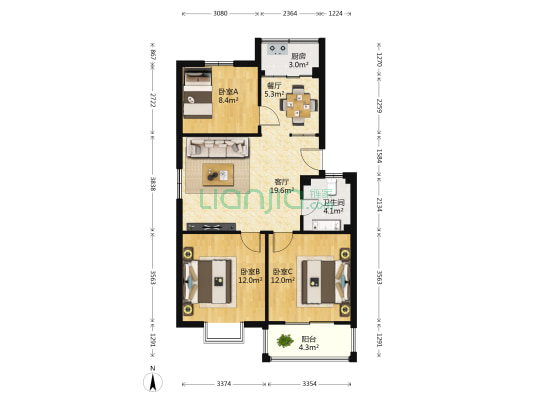 华地第一街区 3室2厅1卫 93平方