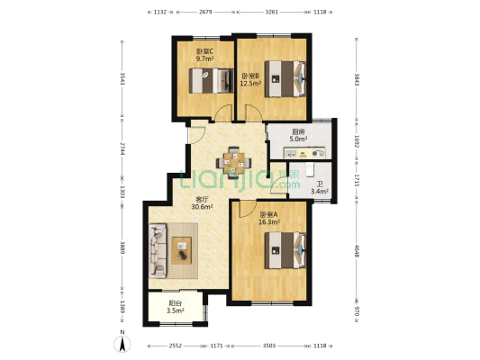 菁华园 3室1厅1卫 107平方