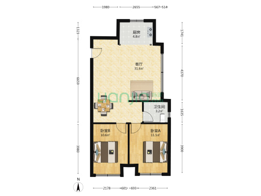 中铁逸都D区 2室1厅1卫 82平方