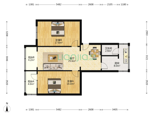田家巷20号 2室1厅1卫 86平方