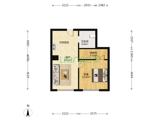 恒大中央广场 1室1厅1卫 64平方