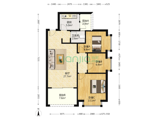 融创春风十里云熙苑 3室1厅1卫 89平方
