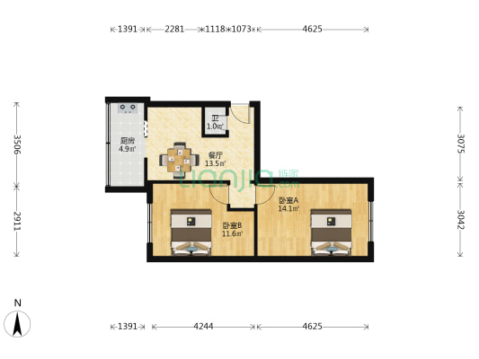 安陆巷（胜利桥北商圈） 2室1厅1卫 55平方