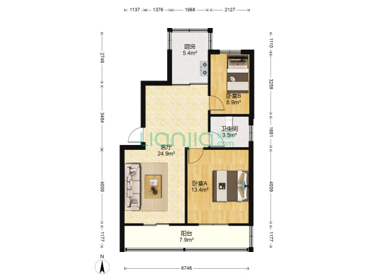 北庄路 2室1厅1卫 76平方