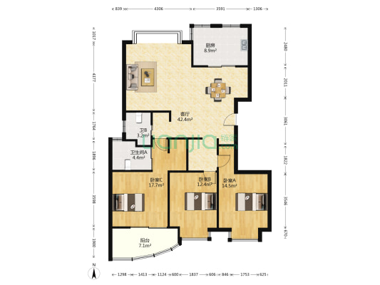 夏阳湖国际花园(东区) 3室1厅2卫 138平方