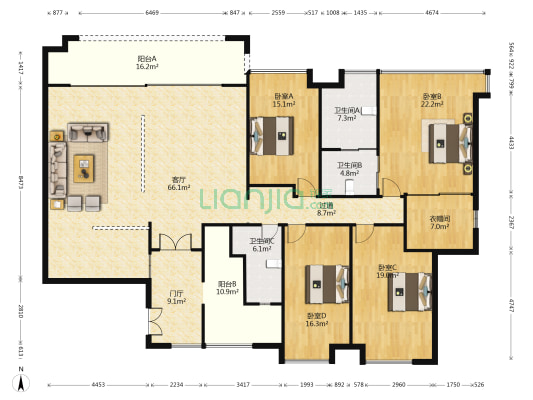 保利东湾东旭花园 4室1厅3卫 245平方