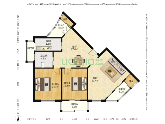 丹桂南苑 2室2厅1卫 102平方