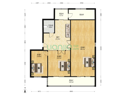 地产公司综合楼 3室1厅1卫 165平方