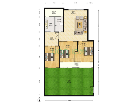 军干所小区 3室2厅1卫 134平方