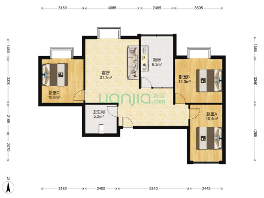 新星园 3室1厅1卫 98平方