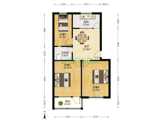长春路 3室1厅1卫 74平方