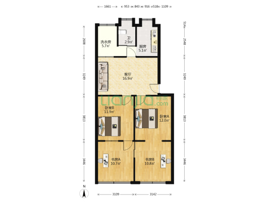 长沙十五中教职员工宿舍 4室1厅1卫 89平方