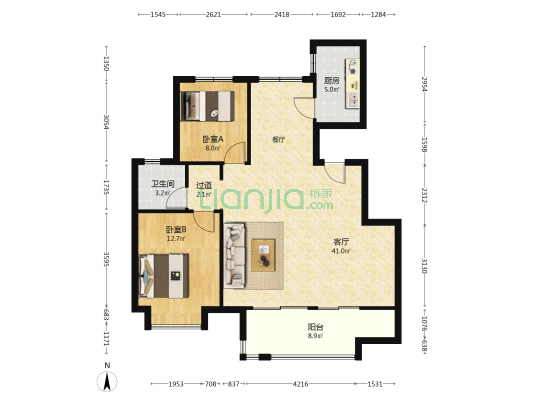 水岸8号A区 2室1厅1卫 106平方