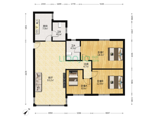 百昌商业城 3室1厅2卫 107平方