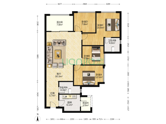 重庆天地万科翡翠云阶 4室1厅2卫 139平方