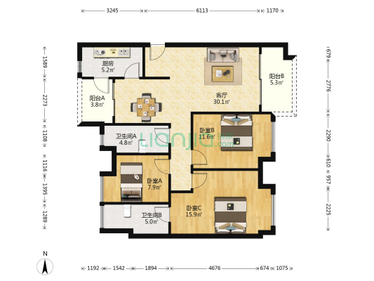 保利珑熙 3室1厅2卫 103平方
