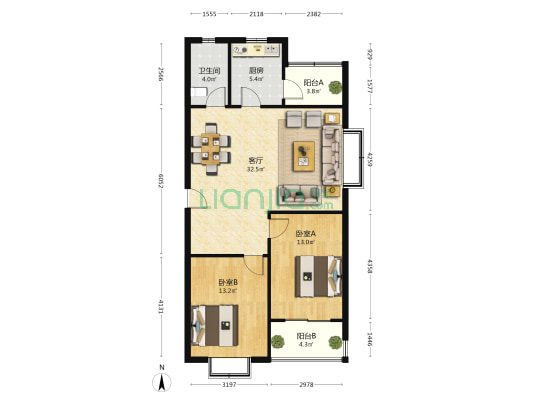 华光芙蓉居 2室1厅1卫 95平方
