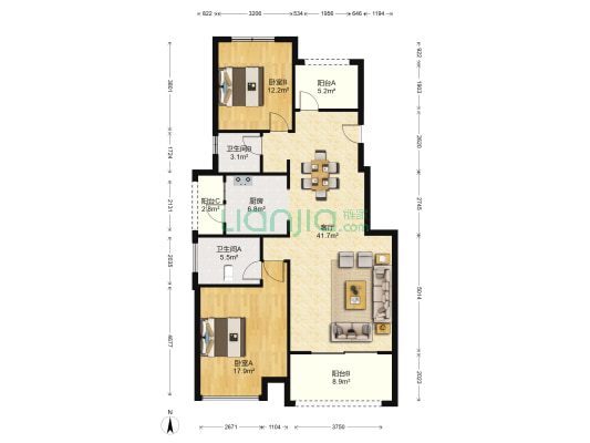 金科廊桥水岸 2室1厅2卫 113平方