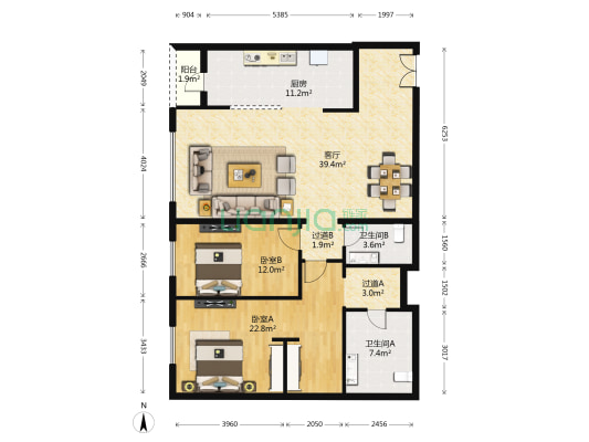 荣尊堡国际俱乐部公寓 2室1厅2卫 140平方
