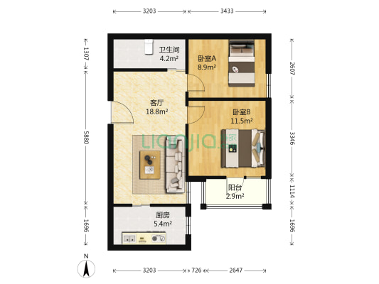 嘉绿景苑西园 2室1厅1卫 64平方