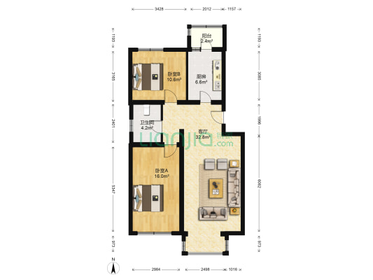 和谐家园二区 2室1厅1卫 93平方