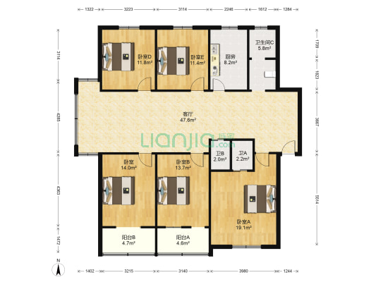 舜都锦都苑 5室1厅3卫 165平方