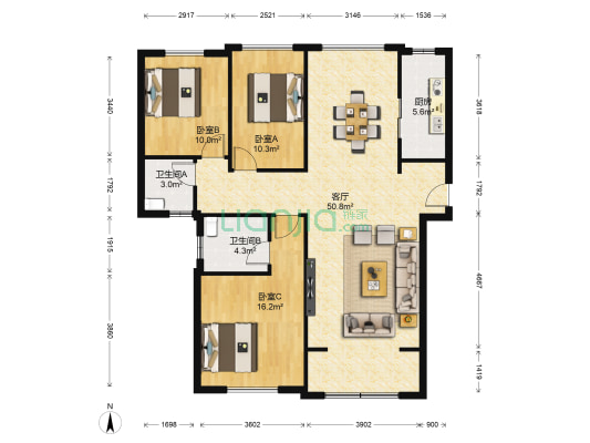 国色天襄C区 3室1厅2卫 132平方