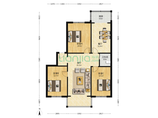 吉大水文局楼 3室2厅1卫 116平方