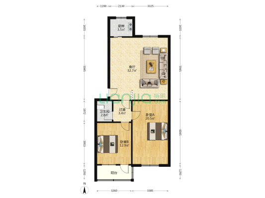 中山北路236号 2室1厅1卫 93平方
