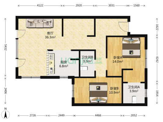 郡源山外山 2室1厅2卫 92平方
