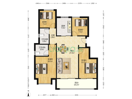 闻莺里 4室1厅2卫 119平方