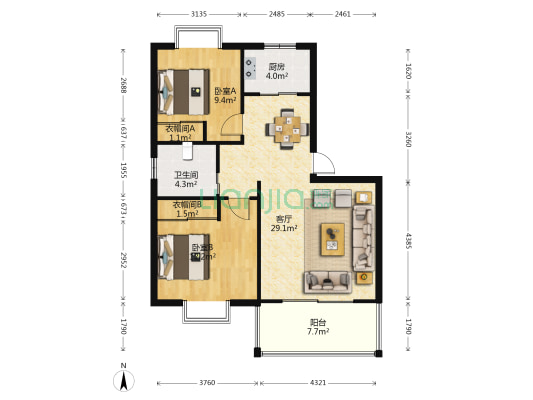 九韵国际 2室1厅1卫 85平方