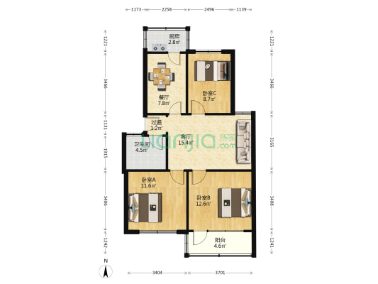 东宁园 3室2厅1卫 94平方