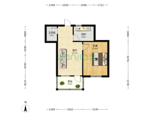 三医院家属院 1室1厅1卫 48平方
