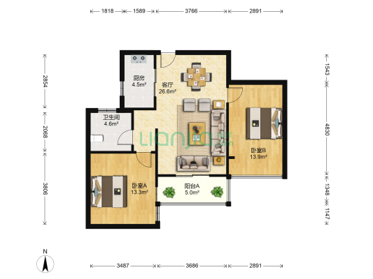 中南新苑西区 2室1厅1卫 84平方