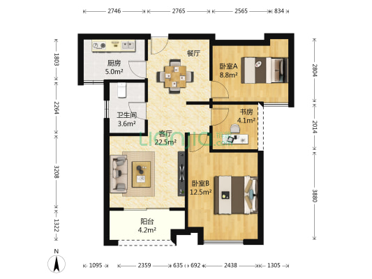 华地润园 3室1厅1卫 88平方